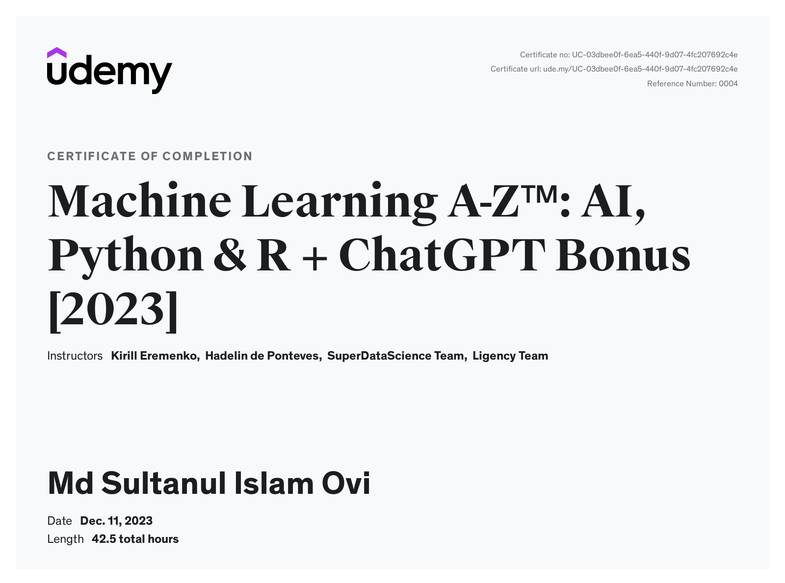 Machine Learning A-Z Certificate